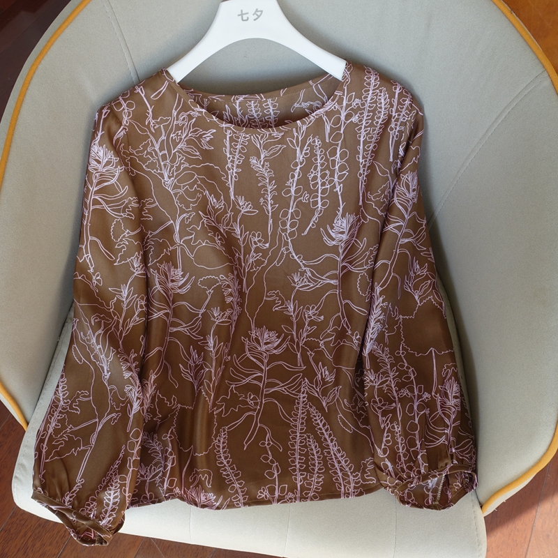 100%桑蚕真丝一字船领上衣女T恤