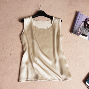 桑蚕真丝无袖背心宽松外穿内搭轻薄凉感透气圆领缎面上衣打底新女