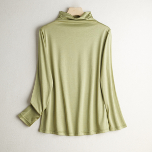 简约内搭长袖 新款 女堆堆领纯色桑蚕丝大码 真丝高领打底衫 上衣 秋季