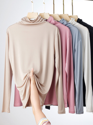 100%桑蚕丝气质大码长袖女打底衫