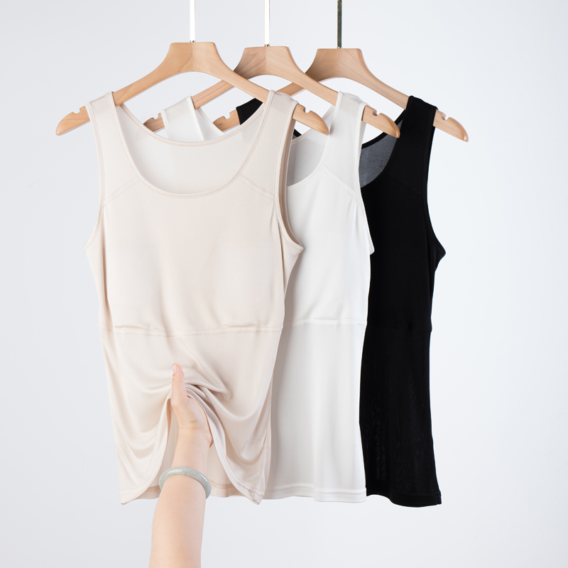 带胸垫防凸点真丝打底背心