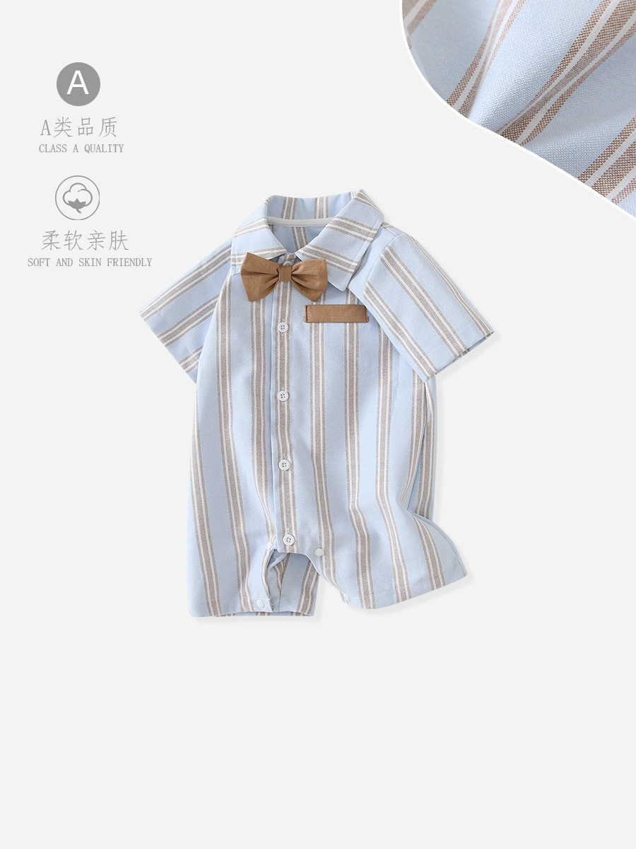 男童礼服连体哈衣2024春夏新款儿童帅气小衬衫男孩短袖英伦西服