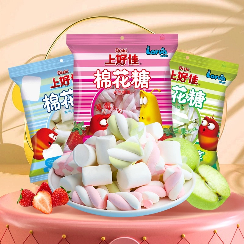 上好佳棉花糖草莓香草绿苹果橙子柠檬味儿童糖果休闲零食软糖80克