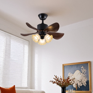 风扇灯法式复古静音高级新款餐厅小型电扇一体吊扇灯卧室家用