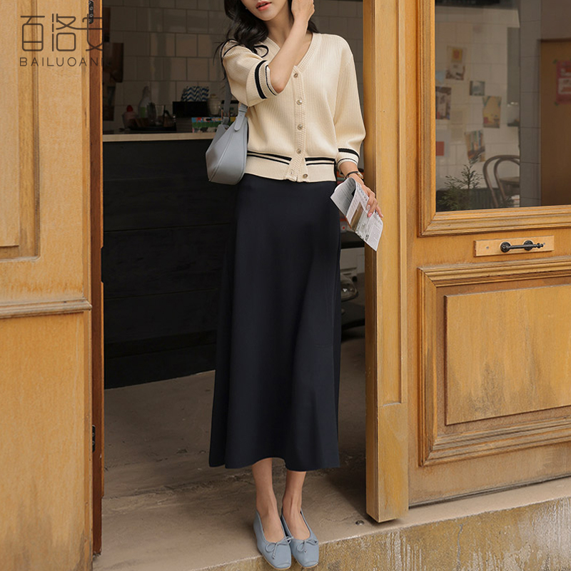 百洛安通勤百搭垂坠黑色半身裙