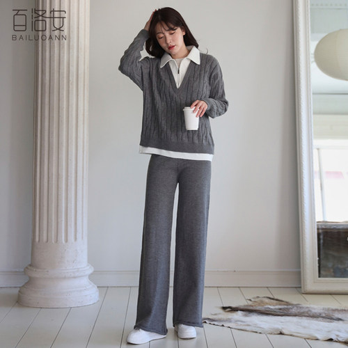 百洛安松弛感穿搭针织套装裤女