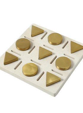 欧式几何造型大理石装饰棋盘摆件家居益智游戏板金色静物艺术品