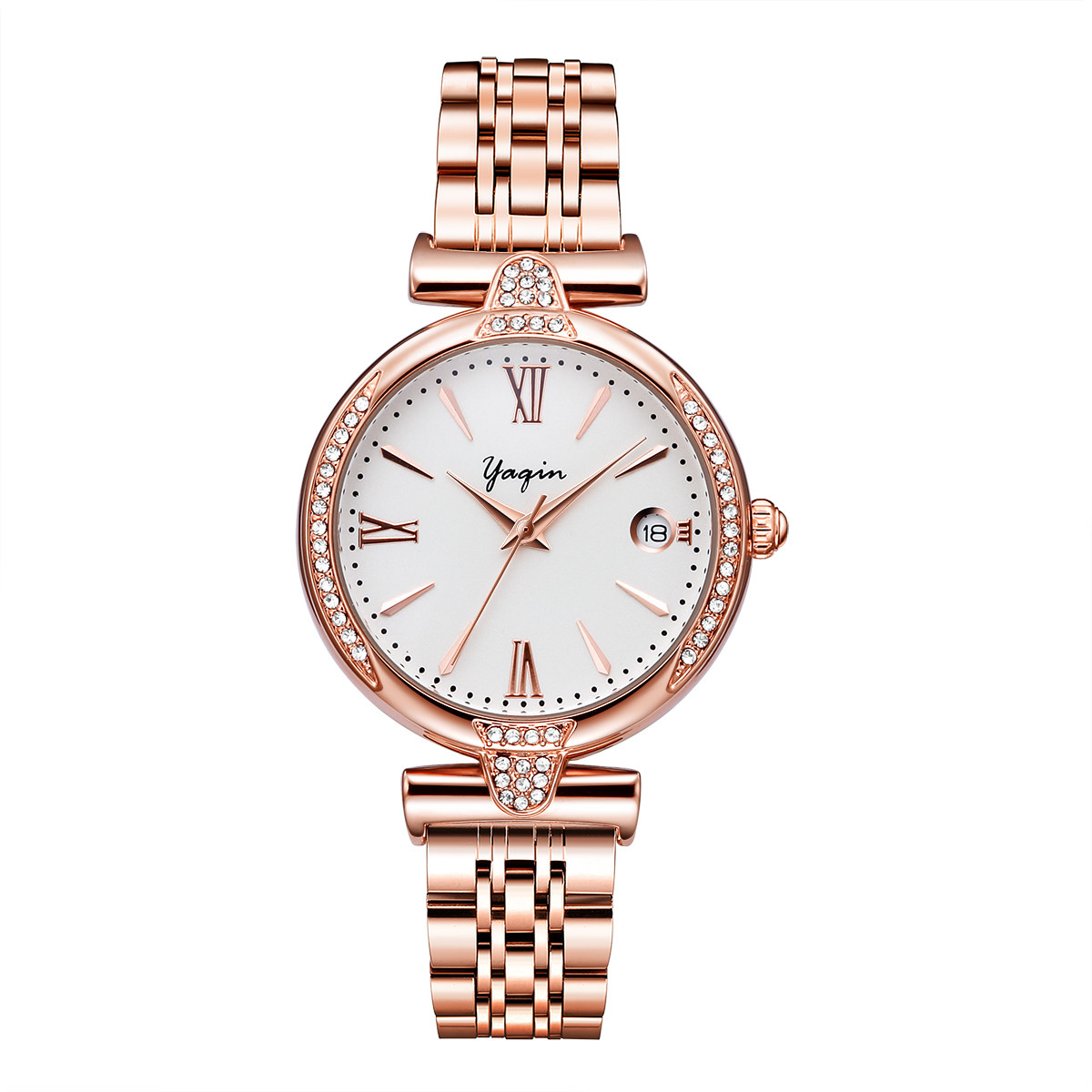 【yaqin】雅琴手表时尚日历钢带防水石英女表7318