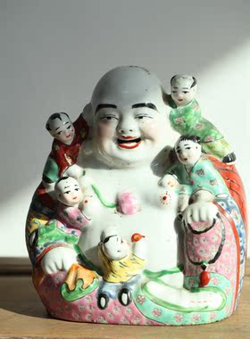 OTHER陶瓷五子佛笑口常开弥勒佛送子佛罗汉客厅雕塑工艺品摆件