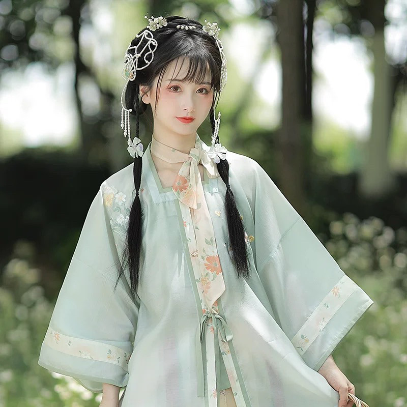 原创正品【花间翎】魏晋制汉服女中国风交领齐腰襦裙日常古装红色
