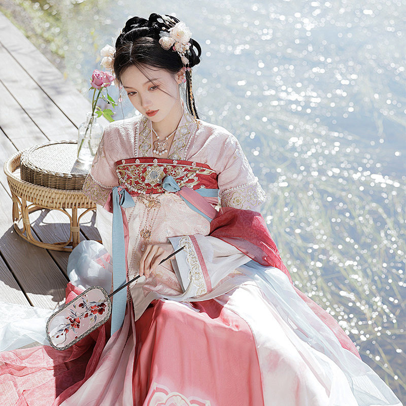 原创正品【花间翎】魏晋制汉服女中国风交领齐腰襦裙日常古装红色