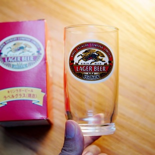 日本进口 LAGER啤酒扎啤杯啤酒杯玻璃杯带盒 麒麟红色商标图KIRIN