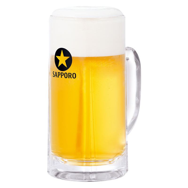 日本北海道札幌Sapporo生啤黑标啤酒杯星牌商用玻璃杯带把手400ml