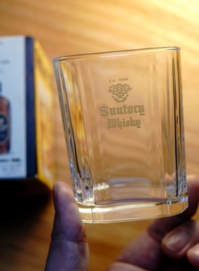 日本SUNTORY三得利1899 WHISKEY 水晶玻璃杯威士忌酒杯厚底带盒