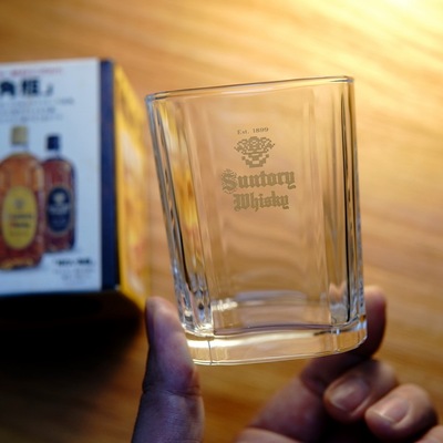 日本SUNTORY三得利1899 WHISKEY 水晶玻璃杯威士忌酒杯厚底带盒