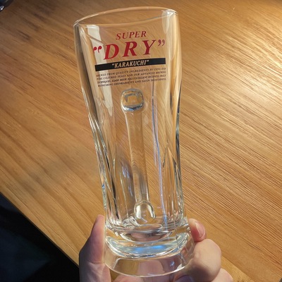 日本Asahi朝日SUPER DRY啤酒玻璃杯扎啤杯生啤杯水杯带把手350ml