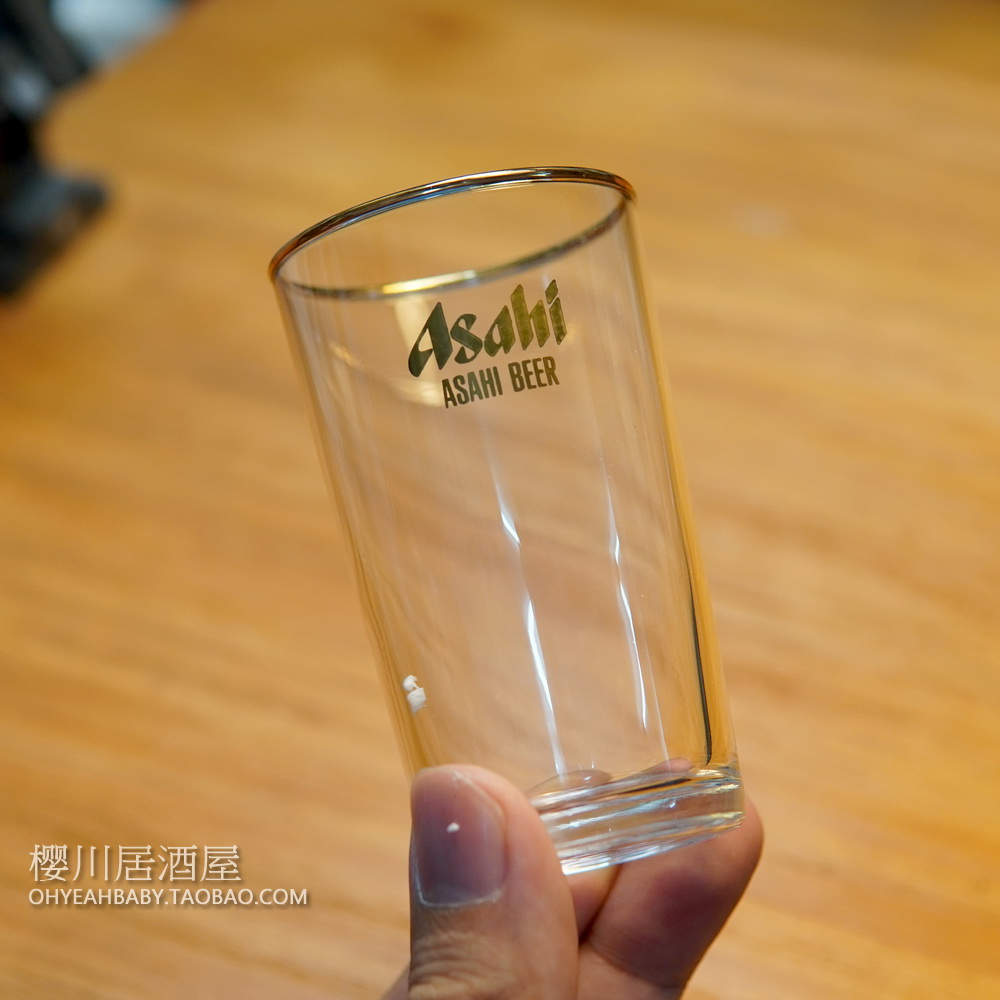 日本Asahi生Beer朝日啤酒金边玻璃杯厚底 日式生啤酒杯烧酒杯水杯