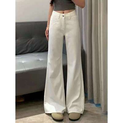 加绒加厚纯白色微喇叭牛仔裤女冬季新款高腰显瘦百搭中大童马蹄裤