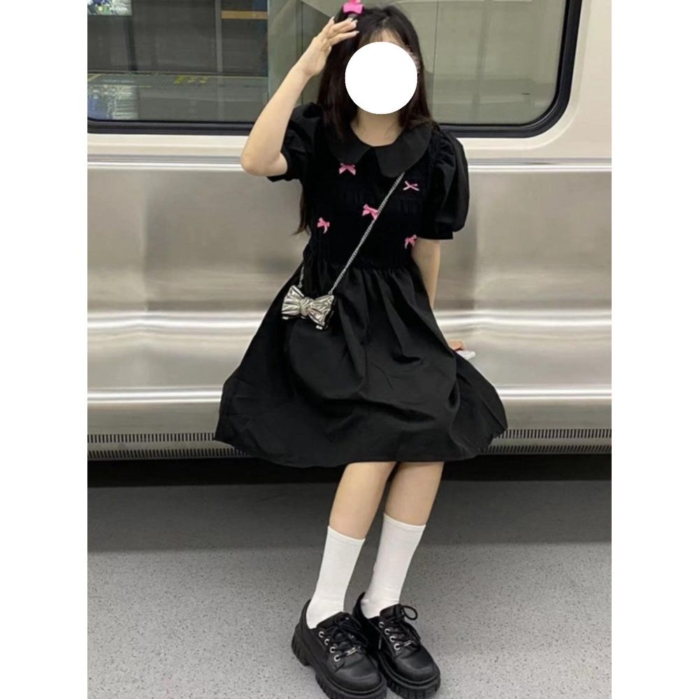 中大童夏季甜美娃娃领蝴蝶结显瘦连衣裙女学生韩版中长款a字裙子