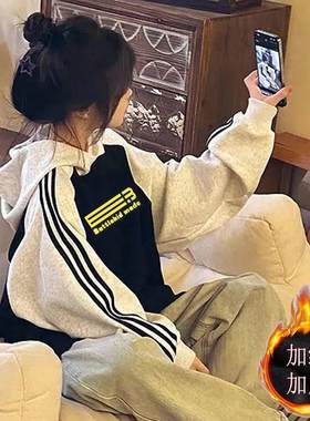 字母条纹情侣休闲上衣美式复古