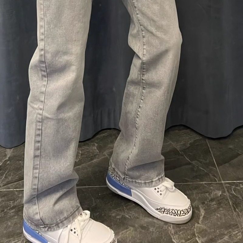 中大童美式高街百搭显瘦牛仔裤休闲潮ins直筒黑色烟灰色裤子男女