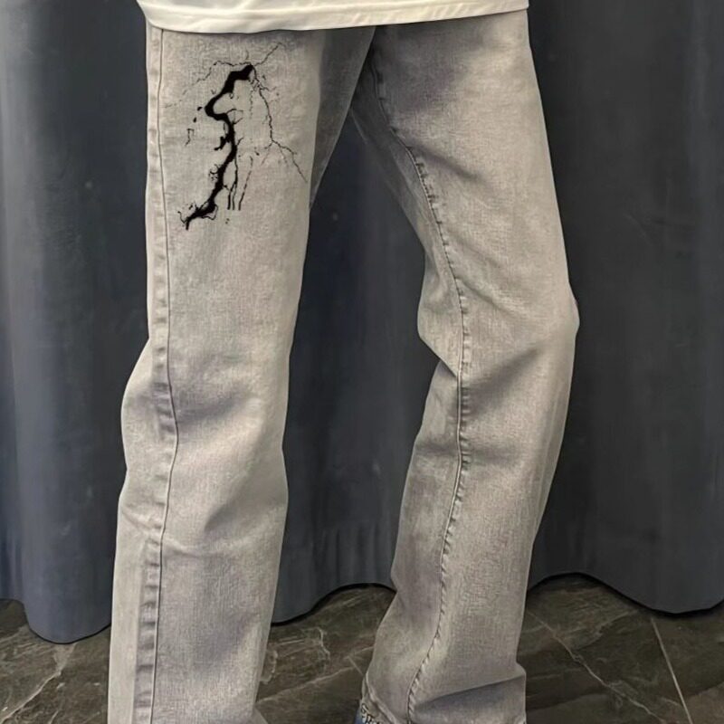 中大童美式高街印花显瘦牛仔裤休闲潮ins直筒黑色烟灰色裤子男女,童装/婴儿装/亲子装,儿童牛仔裤,淘宝优惠券,粉丝福利购,淘宝优惠卷