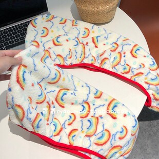 可爱彩虹干发帽珊瑚绒柔软吸水速干家用ins风包头巾干发帽