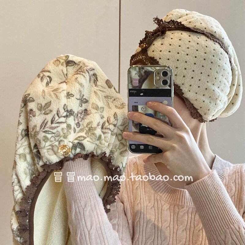 韩系少女蕾丝花边干发帽女2026新款加厚吸水不掉毛套头浴帽干发巾
