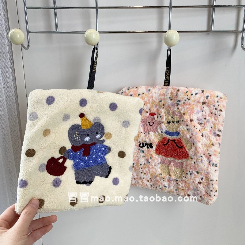 卡通小动物珊瑚绒加厚吸水擦手巾