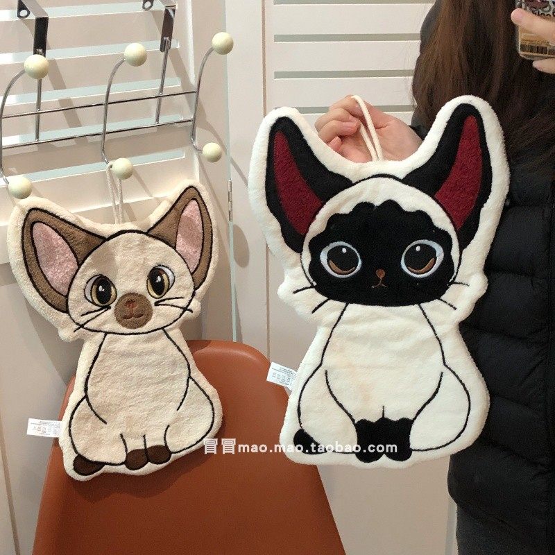 可爱德文猫咪擦手巾挂式家用珊瑚绒柔软擦手巾高颜值吸水不掉毛,家庭/个人清洁工具,厨房擦手巾,淘宝优惠券,粉丝福利购,淘宝优惠卷