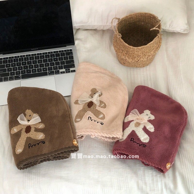 可爱卡通蝴蝶结小熊包头巾加厚珊瑚绒吸水速干干发帽浴帽,家庭/个人清洁工具,干发帽/一次性干发帽,淘宝优惠券,粉丝福利购,淘宝优惠卷