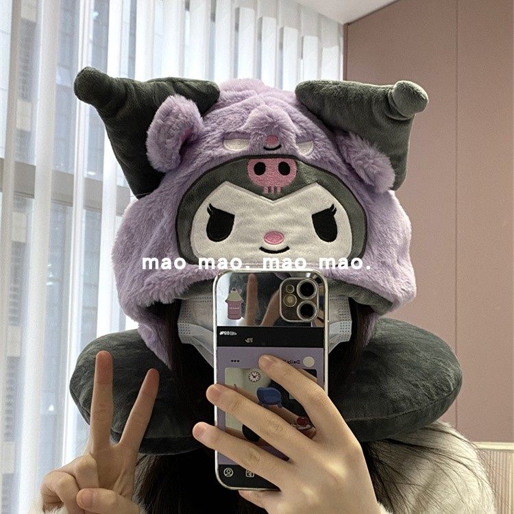 可爱毛绒酷洛米连帽u型枕少女心加厚保暖秋冬护颈枕脖子圈午睡枕,床上用品,U型枕/便携枕,淘宝优惠券,粉丝福利购,淘宝优惠卷