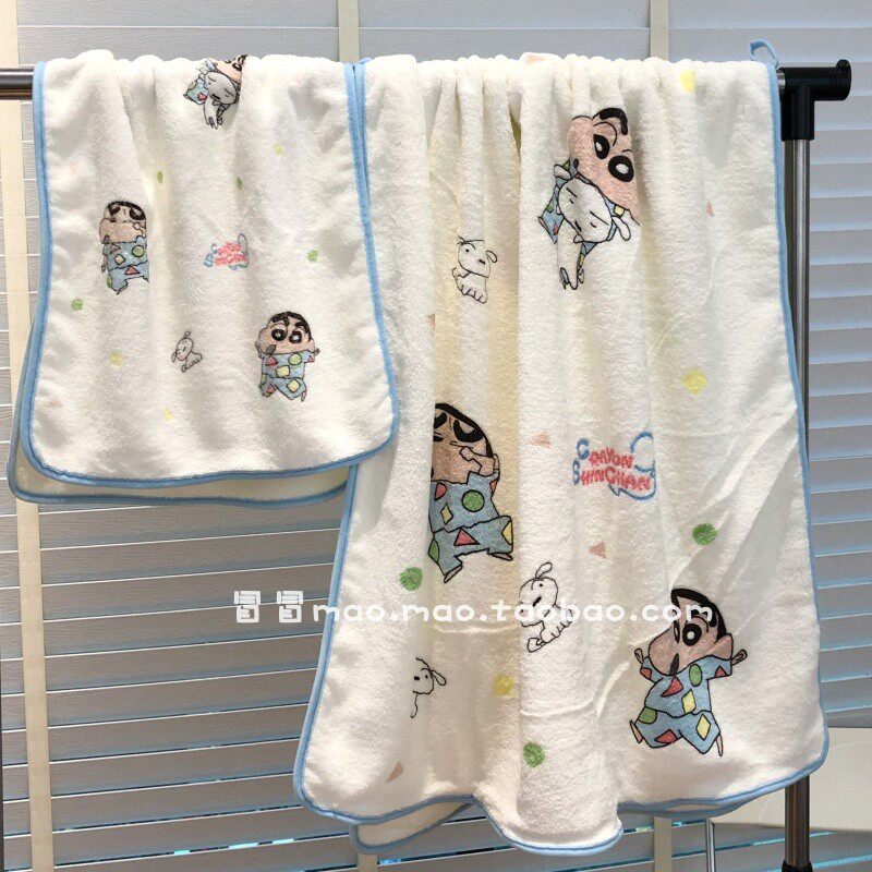 可爱卡通小新浴巾女家用吸水不掉毛儿童洗澡毛巾学生大裹巾