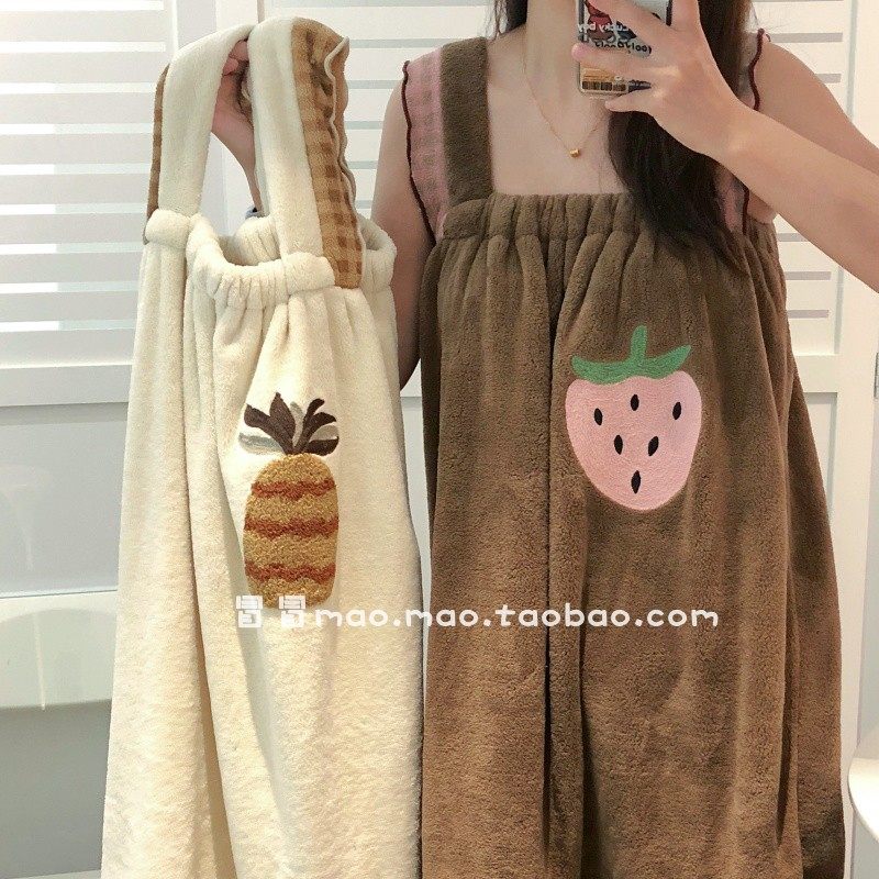 可爱水果吊带浴衣ins创意新款洗澡浴巾可穿浴裙长款吸水不掉毛,居家布艺,浴裙/浴袍/浴衣,淘宝优惠券,粉丝福利购,淘宝优惠卷
