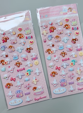 满38元包邮可爱甜点兔茶会实色泡泡贴手账贴纸手帐粘纸