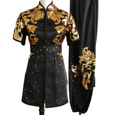 成人儿童武术表演服短袖套装武校学生体考彩服竞赛服练功服闪亮