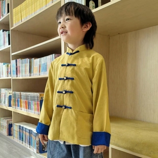 男童唐装复古港风撞色新中式汉服提花盘扣儿童华服小外套秋装新款