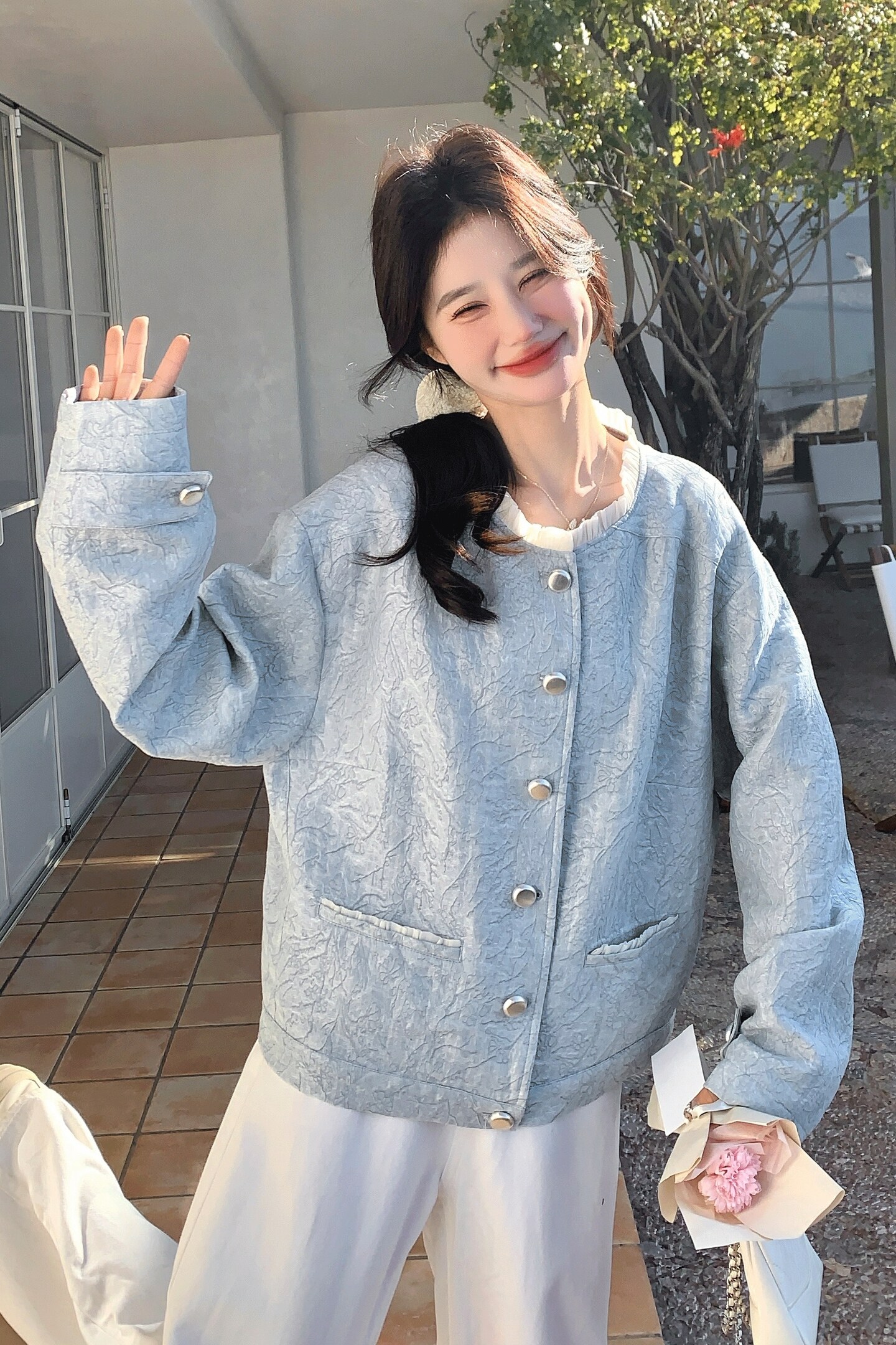 新!风重工提花蕾丝拼接领外套上衣W432p195k318,女装短外套,2C298