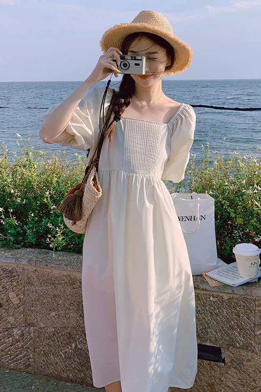 2025夏泡泡袖长款连衣裙2c298-w270-p105-k158,女装连衣裙,2C298