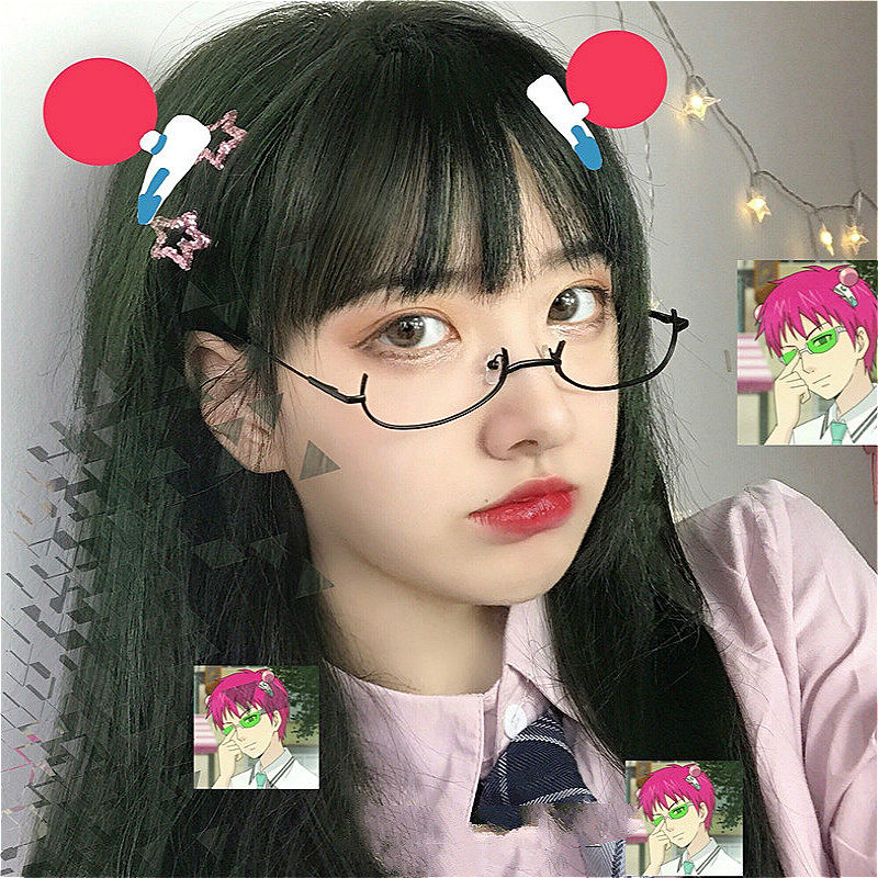 韩国ulzzang平光镜日系二次元软妹眼镜框女装饰cos网红下半框眼镜