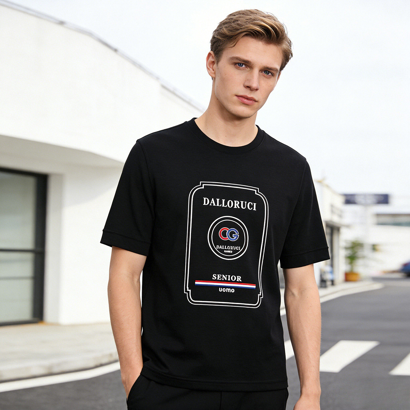 天丝+羊毛 软糯高弹抗皱 高端品牌春季男士短袖T恤打底衫 B2045