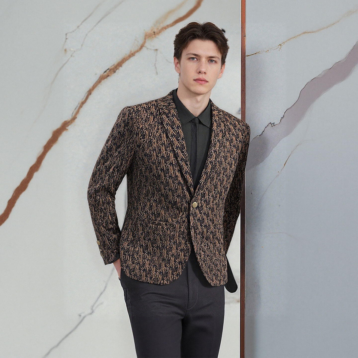 轻奢大牌风 磨毛提花 羊绒质感！时尚男士一粒扣西服秋外套D2539