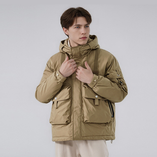 宽松加厚防寒男士 多袋工装 休闲羽绒服外套F1106 时尚 90白鸭绒