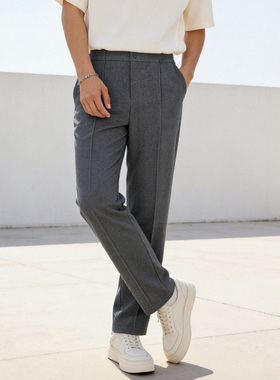 绵羊毛+天丝 重磅抗皱 时尚纯色直筒男裤春季休闲简约长裤 H1293