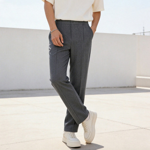 绵羊毛+天丝 重磅抗皱 时尚纯色直筒男裤春季休闲简约长裤 H1293