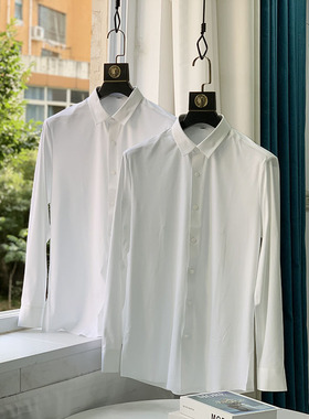 宝藏级别  140支丝光棉！男士商务纯白色无痕弹力长袖衬衫A2567
