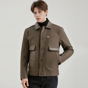 时尚 男士 工装 秋冬季 保暖皮夹克休闲青年外套D2723 翻领 防风防水