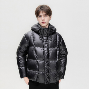 简约连帽男女士短款 发泡字母 羽绒服防寒厚外套F1108 时尚 90鸭绒