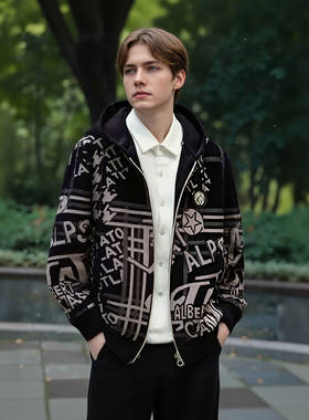 意大利设计 复织绒毛提花 潮流酷帅秋冬青年男士夹克外套D2422