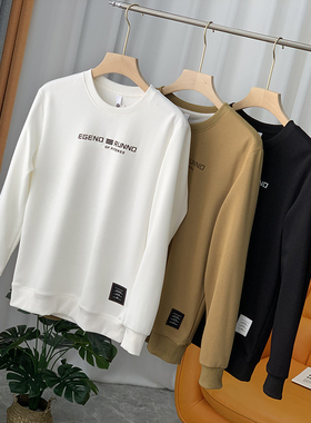 字母植绒 双面空气层 春秋季简约圆领男士休闲运动长袖卫衣A2691